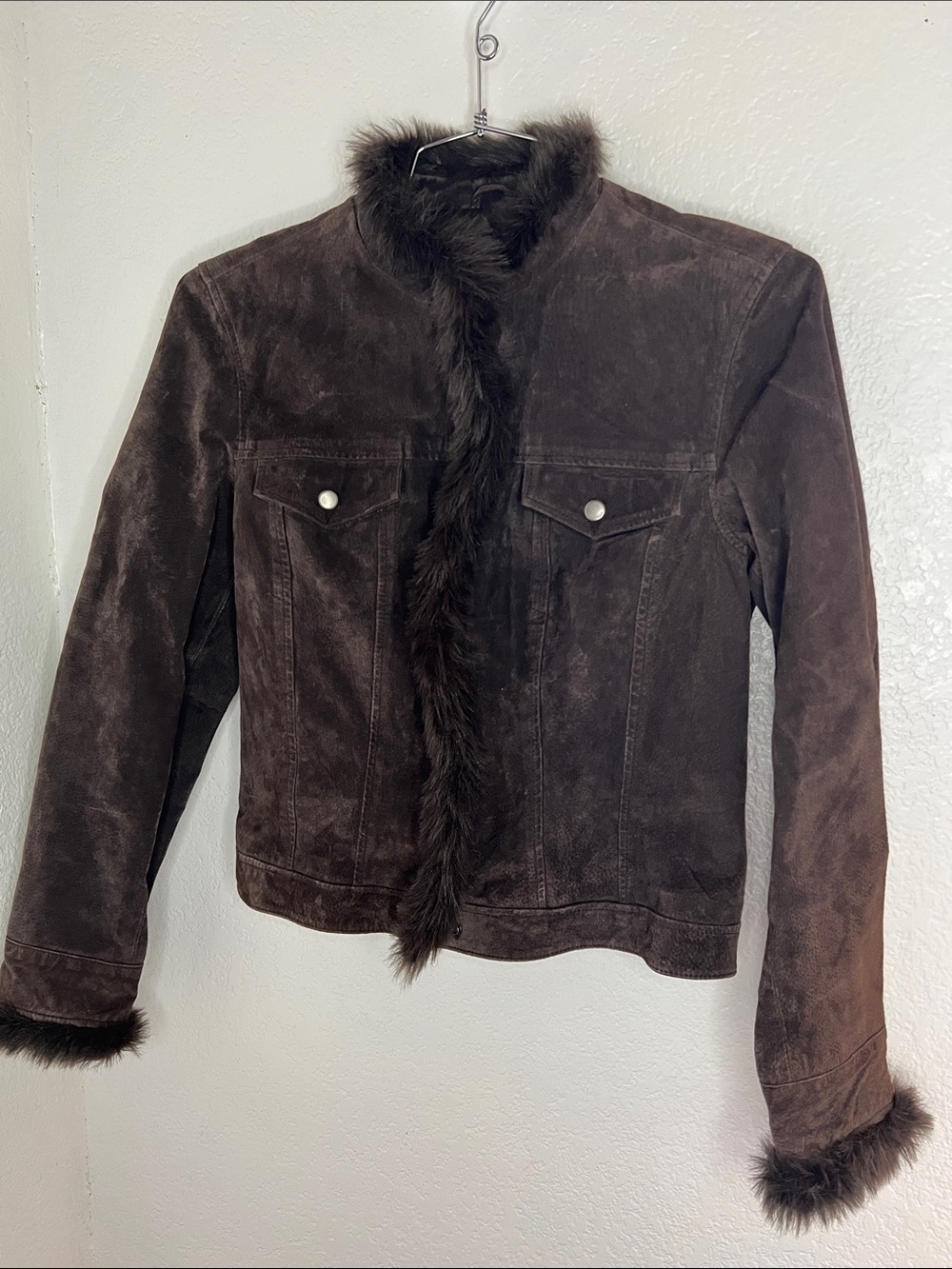 Coldwater creek leather Women’s Brown Fur fur Trim brown full zip Jacket small